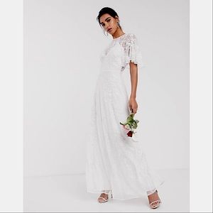 ASOS embroidered and beaded flutter sleeve open back wedding dress NWT